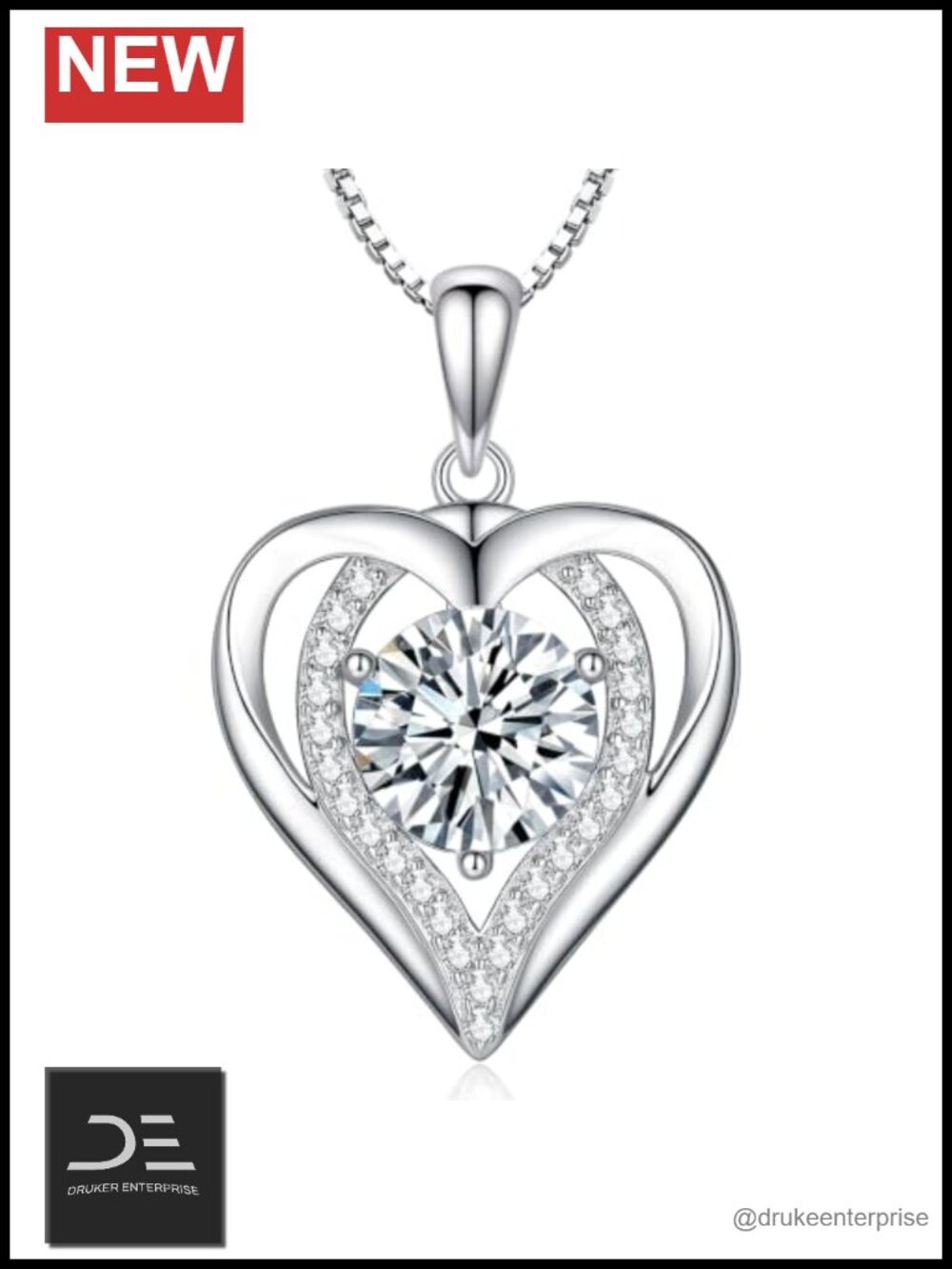 Moissanite Double Heart Pendant Necklace 925 Sterling Silver